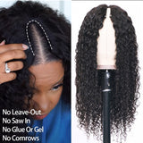 Deep Wave V Part Wig Human Hair No Leave Out Side Part Glueless U Part Wig 250 Density Brazilian Curly Human Hair Wigs - Divine Diva Beauty