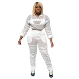 Plus Size avail Sets White Two Piece Mesh Long Sleeve Top and Pant