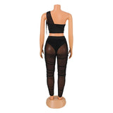 2 Piece Sets Black Sheer Mesh Irregular Top and Leggings Set - Divine Diva Beauty