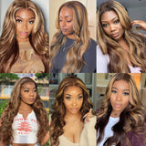 Brazilian Body Wave Highlight Wig 13x4 Lace Front Human Hair Wigs Ombre Loose Deep Wave Lace Frontal Wig Pre Plucked - Divine Diva Beauty