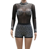 see through Rhinestone bodysuit