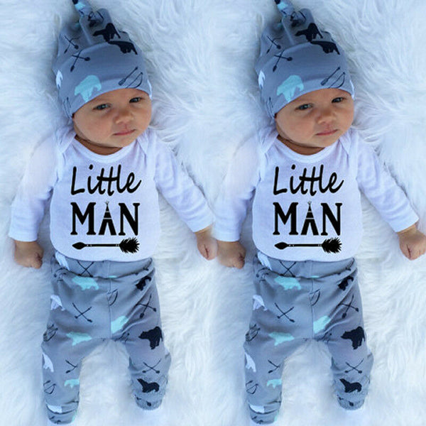 3pc Infant Newborn Baby Boy Clothes Long Sleeve Print outfit bby