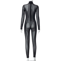 Mesh Long Sleeve Turtleneck Slim See Through Jumpsuit bodysuit
