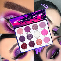 12 Colors Purple Neon Pigments Matte Eyeshadow Palette Matte Glitter Shiny Eyeshadow Makeup Pelette Purple Eye Shadow