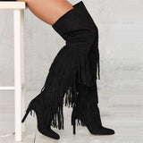 Over The Knee Boots Tassel Pointed Toe Stiletto Shoes 11+