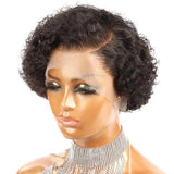 Curly Short Bob Lace Wigs Blonde Pixie Brazilian Human Hair Lace Part Bob Wig  Density 150% Water Wave Remy Short Hair
