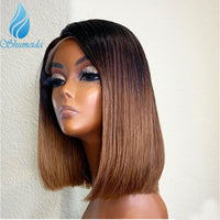 Ombre Brown 13x4 Lace Front Human Hair Wigs Brazilian Remy Human Hair Lace Frontal Wig Short BoB Wig with Baby Hair - Divine Diva Beauty