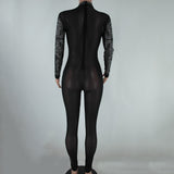 Sexy see through Black mesh Rhinestone jumpsuit bodysuit