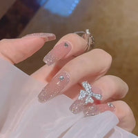 24pcs Rhinestone Design Fake Nails Shiny Bridal Women Lady party nail DIy Decorations Press On nail Tips False Nail Patch