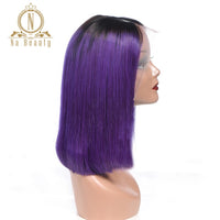 Purple Human Hair Wig Short Bob 13x4 Transparent Lace Front Human Hair Wig Colored Short Bob Brazilian Remy Hair 180%