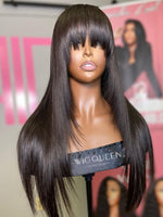 Straight Wig With Bangs Fringe Bob Human Hair Wig Brazilian Remy Hair Glueless Full Machine Made With Bangs