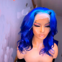 Blue  Lace Part Front wig Human Hair Wig Light Blue Colored Human Hair Wave Wigs Lace Remy Wig 180%