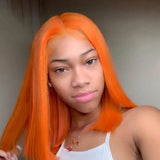 Ginger Orange Straight Preplucked Short Bob Lace Front Wig 180% Density Synthetic Baby Hair Glueless Heat Resistant