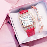Women Diamond Watch Starry Square Dial Bracelet Watches Ladies Leather Band Quartz Wristwatch  jewelry