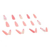 24pcs/Box Pink Ghost Ballerina False Nails with Design French Coffin Fake Nails Press On Nails Detachable Manicure Nail Tips