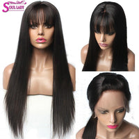 Straight Lace Front Wig With Bangs Fringe Straight Human Hair Wigs With Bangs Brazilian Bang Wig Human Hair Frontal - Divine Diva Beauty