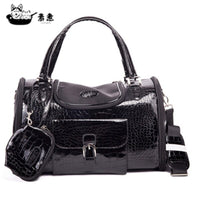 Fashion PU Solid Black pet Breathable Bags Outdoor Travel