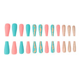 24pc Glitter Fake Nails Long Coffin Mixed Pink Blue Foils False Nails Fingernail DIY Ballerina Nail Decal Art Tips Press On Nail