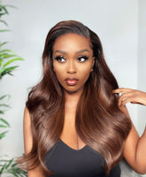 Brown 360 HD Glueless Frontal Body Wave 13x4 Lace Front Human Hair Wig Transparent Brazilian Remy Loose Ombre Chocolate Ginger - Divine Diva Beauty