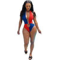 Sexy Backless Patchwork One Piece Swimsuit Women Swimwear