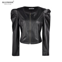 Black Faux Leather Jacket For Women Fashion PU Leather Lady Coat Jackets With Zipper Outerwear