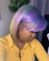 Mix Rainbow Purple Color 13x4 Lace Front Wig Pre Plucked Side Bangs Bob Wig Human Hair Wigs Remy hd Lace Wig - Divine Diva Beauty