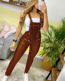 Women Sleeveless Jumpsuit Zipper Design Buckled Suspender PU Romper Overalls pants