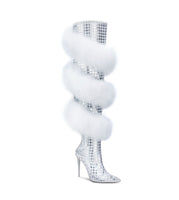 Women Thigh High Boots Sexy Feather Stiletto Heels Over The Knee Boots