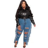 Plus Size avail High W Side Ripped Jeans pants
