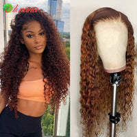 Kinky Curly Lace Front Wig Human Hair Wigs Honey Brown Color Glueless 4x4 Lace Closure Wig Pre-Plucked Hairline