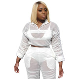 Plus Size avail Sets White Two Piece Mesh Long Sleeve Top and Pant