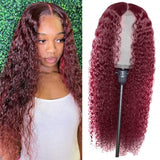 Curly Human Hair Wig 13x4 Transparent Lace Human Hair 99J Burgundy Lace Front Wig  Closure Wig - Divine Diva Beauty