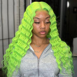 Hot Pink Deep Wave Frontal Wig Transparent Lace Wigs Blue Red Green 13*4 Lace Front Human Hair Wigs  Preplucked - Divine Diva Beauty