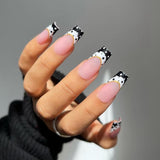 24pcs/set Long Stiletto Fake Nails Punk Snake Pattern Black White Matte False Nails Artificial Full Nail Tips Manicure Tools - Divine Diva Beauty