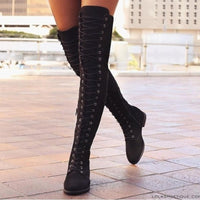 Cross Strap Suede Leather Boots