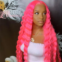 Hot Pink Deep Wave Frontal Wig Transparent Lace Wigs Blue Red Green 13*4 Lace Front Human Hair Wigs  Preplucked - Divine Diva Beauty