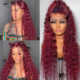 Ginger Lace Front Human Hair Wigs 34 Inch 99J Burgundy Deep Wave Lace Front Wig Red Colored Curly Human Hair HD Lace Frontal Wig