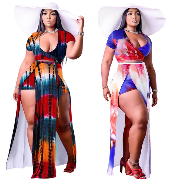 Plus Size avail V Collar Split Fork Rope Casual Two Piece Nightclub Skirts - Divine Diva Beauty