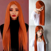 New ash blonde Lace Front Wig Long Natural Soft  Straight Pink /Red /Orange  Wigs Synthetic Preplucked Hairline