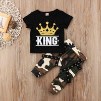 Kids Baby Boys Clothes Letter Print tops  + Camo Long bottoms outfits bby