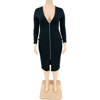 Long Sleeve Zipper V Neck Plus Size avail Bodycon Dress