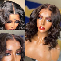 Body Wave Short Bob Wig 5x1 T Part Wig Peruvian Human Hair Wig Deep Wave Frontal Wig Loose Wavy Human Hair Wigs