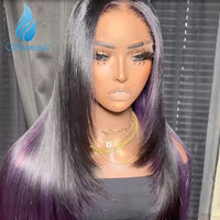 Ombre highlight Purple Color 13*6  Lace Front Wig Peruvian Remy Human Hair Glueless PrePlucked Hairline Baby Hair