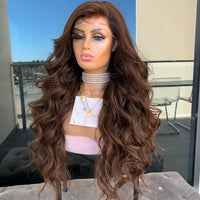 Glueless Full Lace Free Part Brown Wavy Human Hair Wigs Swiss Lace Brazilian Remy Human Hair Lace Wigs