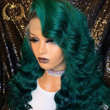 Ombre Green Color 13x6 Lace Front Wigs Brazilian Remy Human Hair Loose Wave Wig Preplucked Hairline