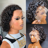 Pixie Cut Wig Short Bob Curly Human Hair Wigs Cheap 13X1 Transparent Lace 99J Burgundy Water Deep Wave Lace Front Wig