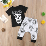 2PCS Newborn Toddler Baby Boy Clothes Black Skull Outfit bby