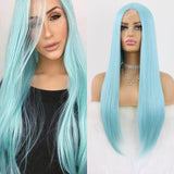 Lace Wigs Long Straight Hair  Lime Green Color Wigs  Women Synthetic Lace Wigs with Natural Hairline