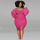Plus Size avail off the shoulder Solid Long Sleeve Sexy Dress