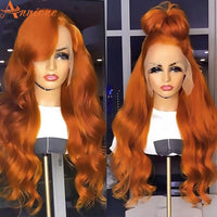 Orange Ginger Color 13x4 Lace Front Wig Baby Hair 180% Brazilian Remy Hair Body Wave Human Hair Wig Glueless Lace Wig - Divine Diva Beauty